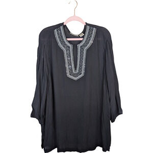 C.D. Daniels Women's V-Neck Blouse, 3/4 Sleeve, Black, Size 2X, Beaded Detail